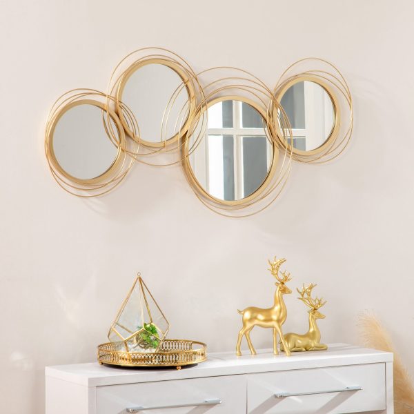 HOMCOM Metal Wall Art Modern Mirror Decor Home Hanging Wall Sculptures for Living Room Bedroom Dining Room. Gold