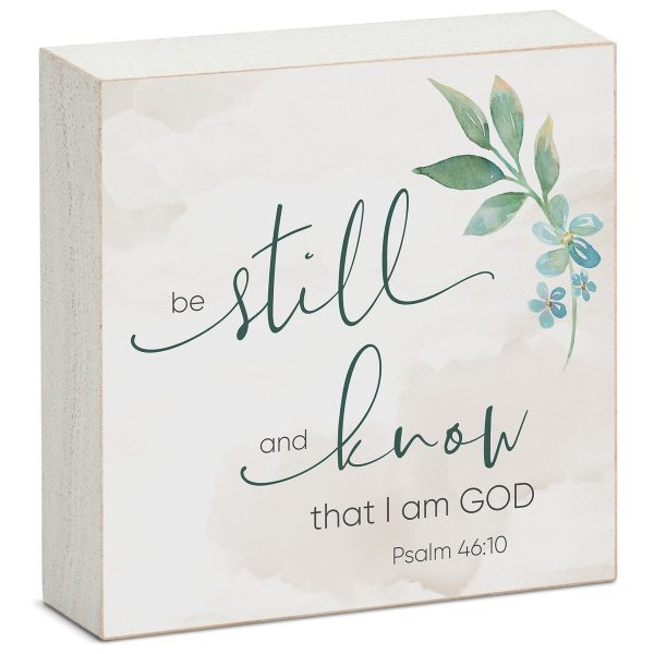 Wood Block Décor Message Be Still and KnowSign. 3.75 inches Square. Made in The USA - Multi-40